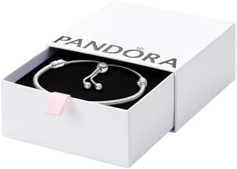 Pandora Moments Snake Chain Slider Bracelet - Charm Bracelet for Women - Sterling Silver with Clear Cubic Zirconia - 11&#34; - With Gift Box