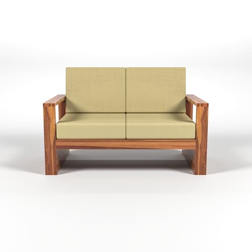 Image of Solid Sheesham Wood 2 Seater Sofa Set - Elegant Wooden Sofa for Living Room & Home Decor (Design 16)