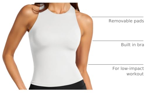 Image of LASLULU Womens High Neck Workout Tank Tops with Built in Bra Strappy Back | Low to Medium Impact,Longline Halter Neck Sports Bra,Fitted Compression,Padded Athletic Yoga Running Gym Pilates Tank Tops