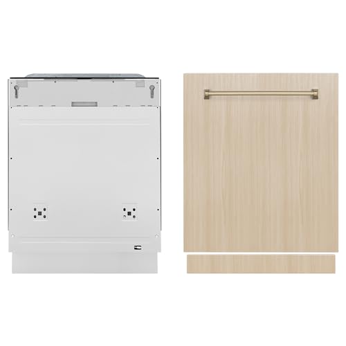 ZLINE Autograph Edition 24' Monument Series 3rd Rack Top Touch Control Tall Tub Dishwasher in Custom Panel Ready with Champagne Bronze Handle, 45dBa (DWMTZ-24-CB)