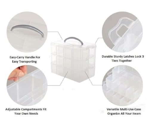 Image of PAXCOO 3-Tier Stackable Storage Box with 30 Compartments Compatible with Lego Bricks, Building Bricks, Plastic Storage Box for Building Bricks, Kids Toy and More (Transparent White)