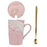 CONGARTENO Taza de con Tapa y Cuchara para Café y Té Diseño Rosa sin ni Dorado para Oficina y Hogar Práctica y Fácil de Limpiar