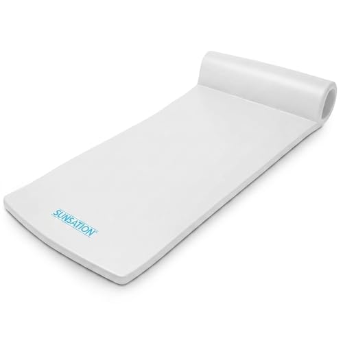TRC Recreation Sunsation Pool Float 1.75" Thick Foam Lounger Mat for Adults, 70" x 26" - Vinyl Coated Water Floating Pad with Built-In Roll Pillow for Lake or Beach Swimming Use