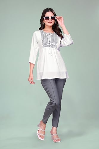Image of SHANTVAN GALLERY Women's Tunics - Stylish & Comfortable Kurti for Woman with 3 /4 Designer Sleeves | Elegant Indian Short Tunic Top for Ladies | Casual, Festive