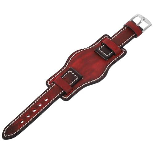 Bracelet montre vintage homme en cuir noir manchette avec boucle dorée