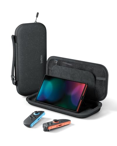 Belkin Gaming Funda Protectora para Nintendo Switch 2 con Compartimento para AirTag y Ranuras para Tarjetas de Juegos, Estuche Ligero con Exterior Duro e Interior Suave - Gris Carbón
