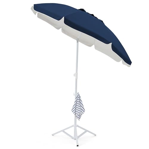 JEAREY 6.5ft Sun Shade Umbrellas, Portable Umbrella with Stand, Lightweight Sun Protection Free Standing Sport Umbrella for Outdoor Sports, Camping, Fishing, Patio, Beach, Navy
