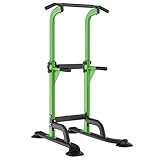 SogesHome Power Tower Pull Up Bar and Dip Station Adjustable Height Dip Stand Multi-Functional Strength Training Fitness Workout Station, Green