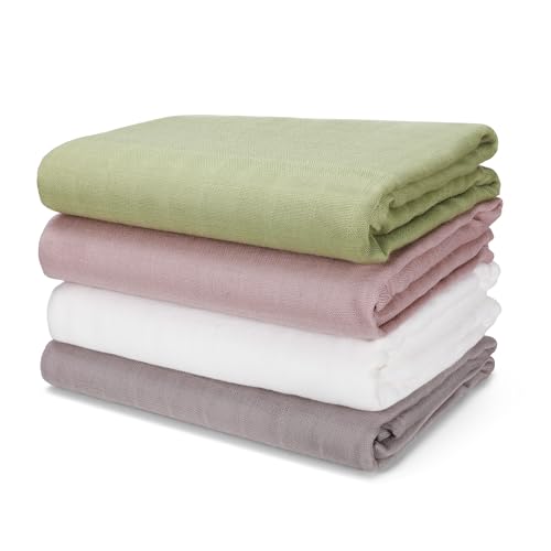 Image of LITTLE SPUD Muslin Swaddle Blankets, Large Receiving Blankets for Boys and Girls, 4-Pack Soft and Breathable Swaddle Wrap for Newborn, 47 x 47 inches (Green Gray Series)