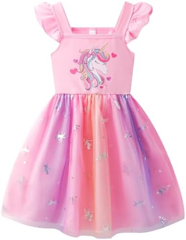 Little Girl Dresses Flutter Sleeve Tulle Tutu Dress Toddler Summe...