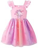 Little Girl Dresses Unicorn Flutter Sleeve Tulle Rainbow Tutu Dress Toddler Summer Clothes Kids Birthday Party Outfit 3-4 Years