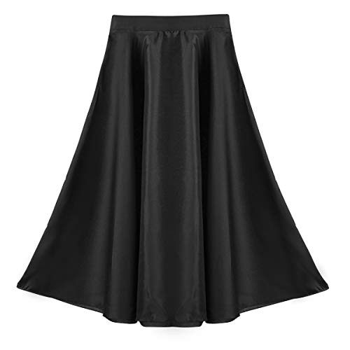 Agoky Falda Larga de Danza Flamenco para Niña Falda Plisada Vestido de Baile de Salón Tango Sevillanas Samba Disfraz de Bailarina Fiesta Negro 14 Años