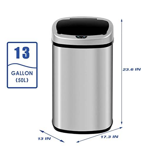 Caneca de basura automática ovalada 13 galones acero inoxidable miniatura 2