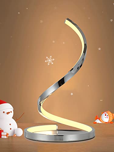 Karmiqi LED Tischlampe Spiral Design Silber 9W Tischleuchte, Moderne Nachttischlampe für Schlafzimmer, Wohnzimmer Cover