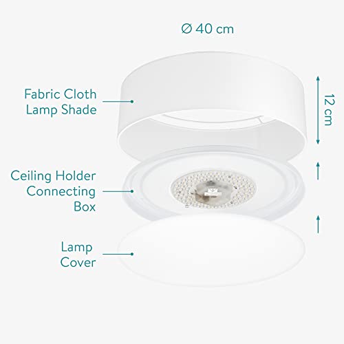 Navaris Flush Mount Ceiling Light - 15.75 Diameter Drum Lamp Shade LED Fixture with Remote Control for Bedroom, Living Room, Kitchen - White