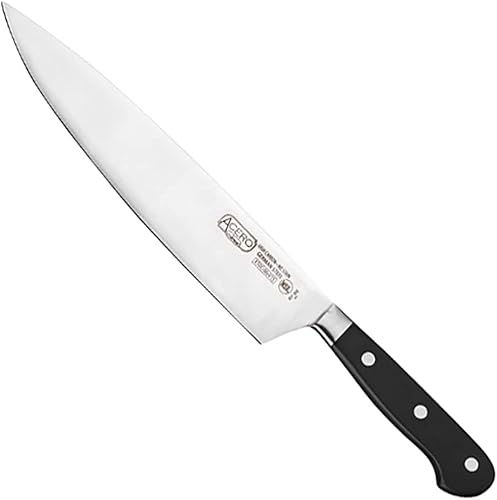 Winco kfp-104 10 acero cuchillo de chef con corto cojín cuchillo de cocina con mango negro Triple remachado una pieza espiga completa profesional