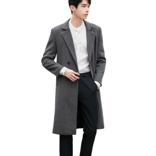 Trench en laine épais pour homme au style affaires chic avec double rangée de boutons gris foncé