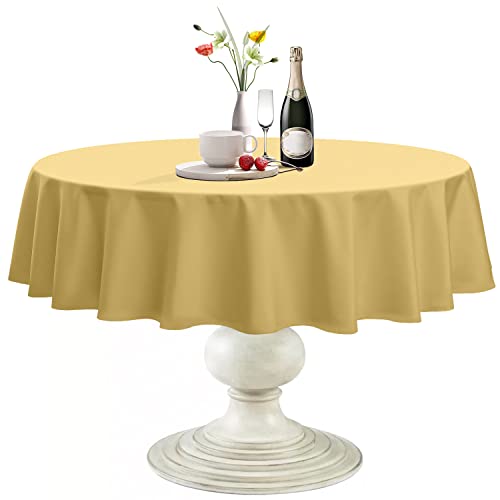 Softalker Round Tablecloth, Waterproof & Stain Resistant Table Cloth Wrinkle Free 210GSM Fabric Washable Polyester Table Cover for Spring/Party/Outdoor - 60 inch,Pale Yellow