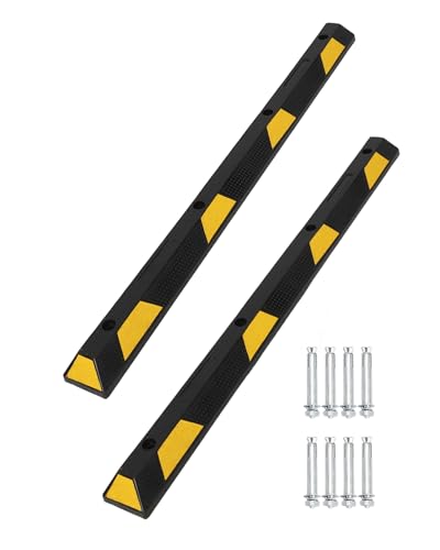 Garvee 72 in Heavy Duty Rubber Parking Curb 2 PCS Garage Car Wheel Stopper with Yellow & Black Reflective Strips Durable Speed Bump for Driveway Warehouse & Parking Lots