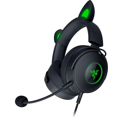 Razer Kraken Kitty Edition V2 Pro - Wired RGB Gaming Headset with Interchangeable Ears (Interchangeable Ears, Streaming Responsive Lighting, 50 mm Titanium Speakers) Black