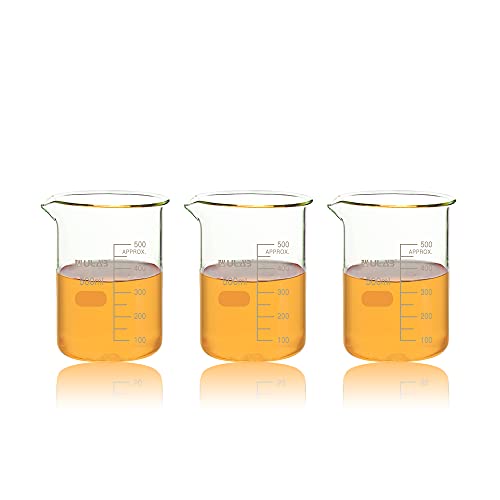 3 Stück Glasbecher 500ml, Borosilikatglas Becher mit Graduierung, Glasbecherset für Labor, UBG1026