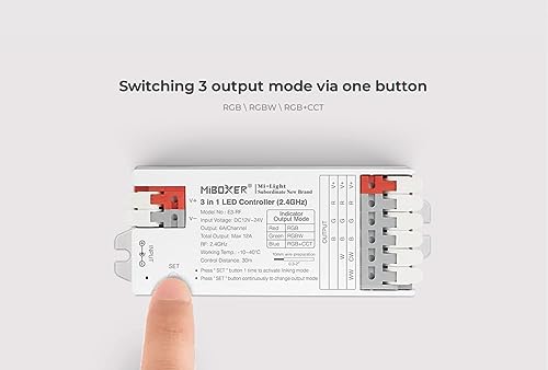 LIGHTEU®, Milight Miboxer Controlador LED 3 en 1 (2,4 GHz) RGB RGBW Controlador de tira LED RGBCCT DC12V/24V Compatible con DMX512, PWM de alta/baja frecuencia, 4x E3-RF + FUT092 - imagen 3