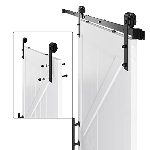 COSHOMER 42in x 84in MDF Sliding Barn Door with 7ft Barn Door Hardware Kit & Handle, Pre-Drilled Holes Easy Assembly -Solid Barn Door Slab Covered with Water-Proof PVC Surface, White, K-Frame