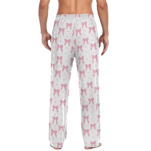 Men’s Ribbon Bow Pajama Pants with Pockets, Comfortable Lounge Sleep Bottoms#6702