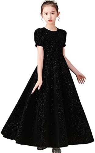 Chifar Girls Velvet Dresses Sparkle Prom Dance Big Kids Formal Gown Black A 12