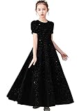 Chifar Girls Velvet Dresses Sparkle Prom Dance Big Kids Formal Gown Black A 12