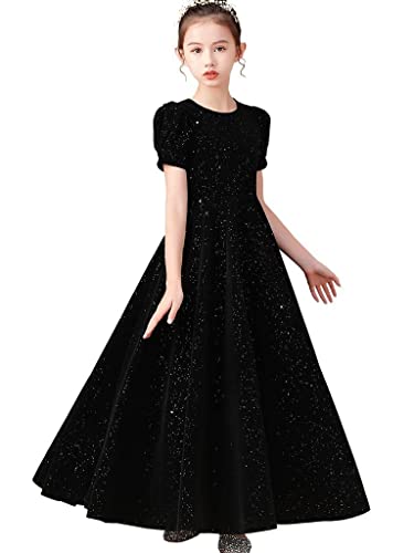 Chifar Girls Velvet Dresses Sparkle Prom Dance Big Kids Formal Gown Black A 12 #TOP1
