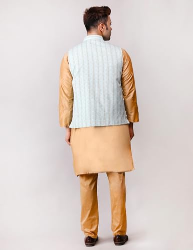 Image of Men's Cotton Silk Blend Regular Kurta Pyjama, Embroidered Nehru Jacket /Waistcoat Set