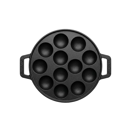 Image of GREENCHEF Pre-Seasoned Cast Iron Zesto Paniyarkkal 12 Pits 20 cm with Nonstick Coating