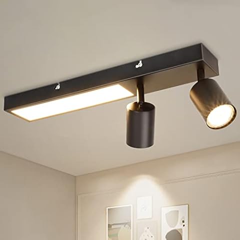 Kimjo LED Deckenstrahler Schwarz, 22W Deckenstrahler 2 Flammig Schwenkbar, Deckenleuchte mit GU10 Spots Warmweiß, Deckenlampe LED Spot Modern Deckenspot Spotleuchte für Wohnzimmer Schlafzimmer Cover