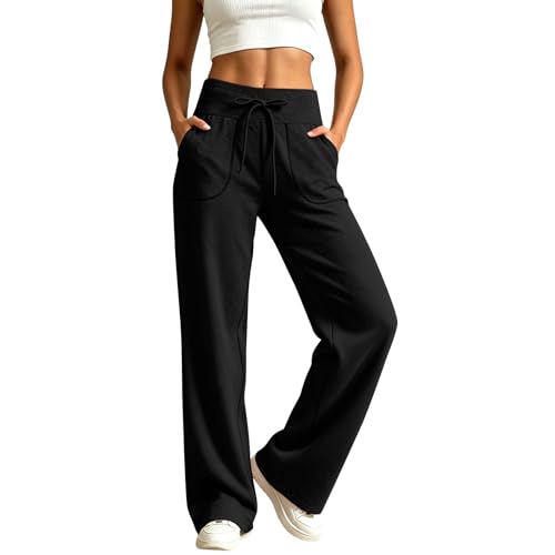 Pantalon de jogging taille haute à poches vêtement ample chic