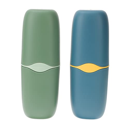 TOVINANNA 2pcs Portable Toothbrush and Toothpaste Travel Cup Compact Organizer for Camping and Outdoor Use and Blue Design for Toothbrush and Toothpaste Storage