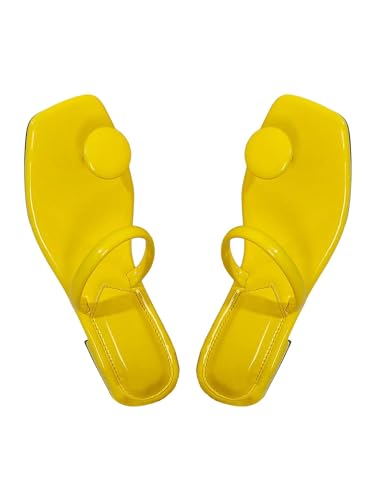 Image of SweatyRocks Women's PU Leather Open Square Toe Thong Sandals Round Decor Outdoor Flat Sandals