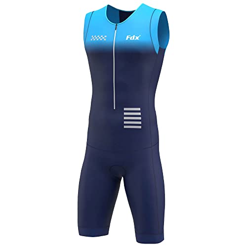 FDX Traje de triatlón acolchado de compresión para hombre, para correr, nadar, ciclismo, azul, L