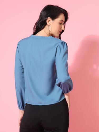 Image of THE DRY STATE Women's Rayon Casual Puff Sleeves Printed Multicolor Crop Top (S, Autumn Glory)