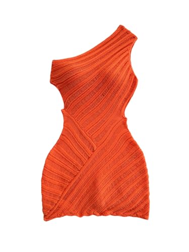 MakeMeChic Women's Off The Shoulder Dress Cut Out Sleeveless Bodycon Y2k Short Dresses Orange Medium