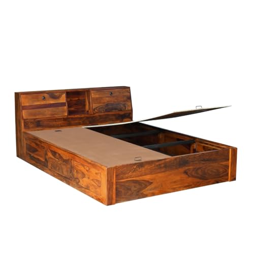 Image of Solid Sheesham Wood Bed Wooden Dreamy Nights Bed for Bedroom and Home Furniture | (Storage Bed -4)