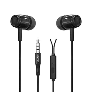 pTron Pride Indie in-Ear Wired Earphones with Mic, Stereo Sound, 10mm Drivers, Snug-fit Design, Passive Noise Cancellation, in-line Controls, Universal 3.5mm Aux & 1.2m Tange-Free Cable (Black)