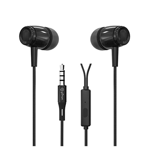 pTron Pride Indie in-Ear Wired Earphones with Mic, Stereo Sound, 10mm Drivers, Snug-fit Design, Passive Noise Cancellation, in-line Controls, Universal 3.5mm Aux & 1.2m Tange-Free Cable (Black)