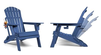 FUNBERRY Folding Adirondack Chairs Set of 2 with Adjustable Backrest, HDPE All Weather Fire Pit Chairs with Cup Holder