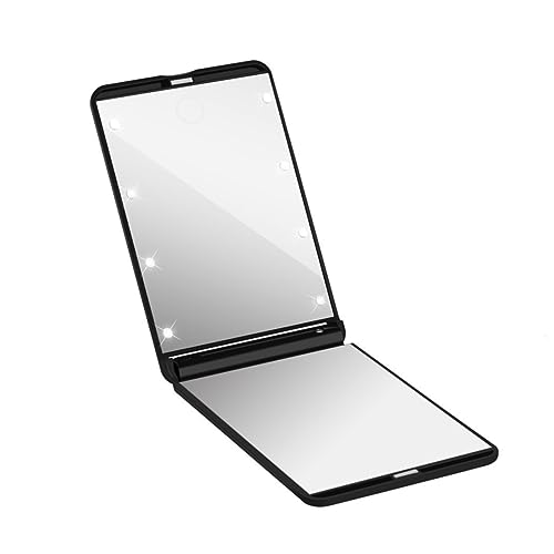BIUDECO Lighted Vanity Mirror with Led Lights Portable Folding Makeup Mirror Rotation for Viewing Angle for Travel and Home Use Black