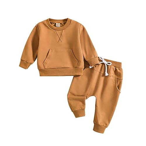 Image of Toddler Boy New Fall Winter Outfits Cartoon Print Long Sleeve Crewneck Pullover Sweatshirt Loose Top Casual Pants Clothes Set Kids Clothes Boys Newborn Photography Outfits Boy(A4-Gold,3-6 Months)