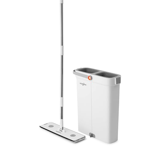HouseVac Wischmopp und Eimer mit Auswringer-Set, freihändiger Flacher Bodenwischer und Eimer, mit 3 waschbaren Mikrofaser-Pads, Nass- und Trockengebrauch, Bodenreinigungssystem – Bild 3