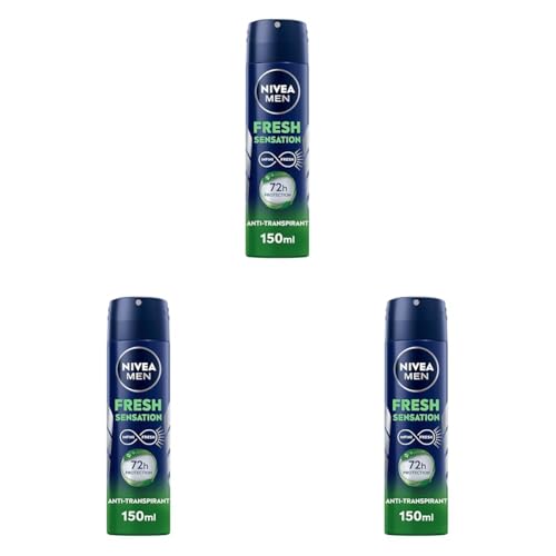 NIVEA MEN Déodorant Spray Fresh Sensation (1 x 150 ML), Déodorant Homme fraîcheur 72 h, Anti-Transpirant parfumé Longue durée à la Formule INFINIFRESH Unique (Lot de 3)