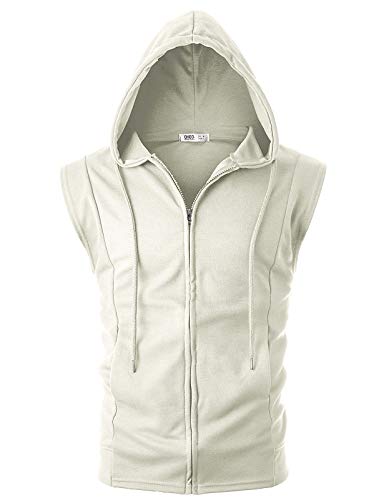 Image of Ohoo Mens Slim Fit Sleeveless Lightweight Zip Up Hooded Sweatshirt Vest Hoodie