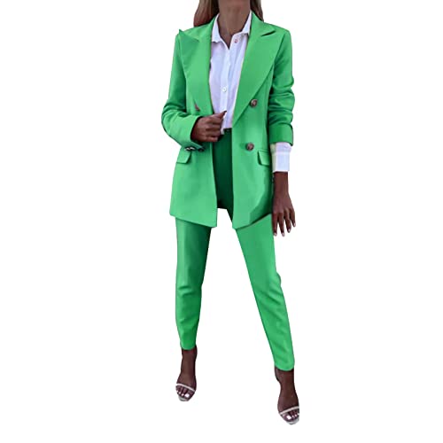 Tenue de yoga pour femme Ensemble de vêtements décontractés à manches longues Blazer taille haute costume crayon pantalon femmes décontracté deux pièces 2000 Il mode, vert, M